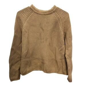 Quince Women's Organic Cotton Chunky Fisherman Crew Sweater Camel Size Small